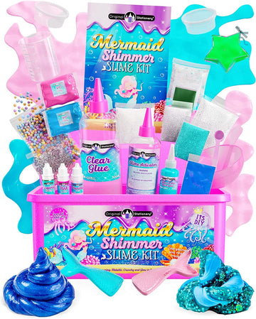 Original Stationery Mermaid Shimmer Slime Kit For Girls, Mythical Slime Pack To Make Shimmery Glow In The Dark Slime, Fun Xmas Mermaid Gifts For Girls