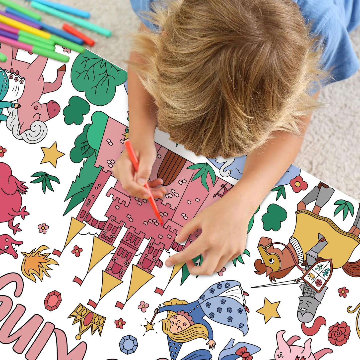 Magic Kingdom Giant Coloring Poster For Kids 30 X 72 Inch, Princess Large Coloring Poster Tablecloth, Fairy Themed Color-In Acti