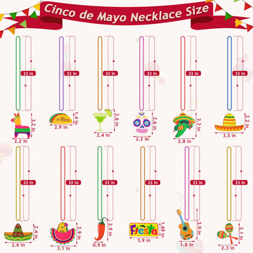 Eoboh 72Pcs Fiesta Party Necklace Decorations, Cinco De Mayo Mexican Beads, 12 Kinds Of Metallic Mexican Accessories Bulk, Fiest
