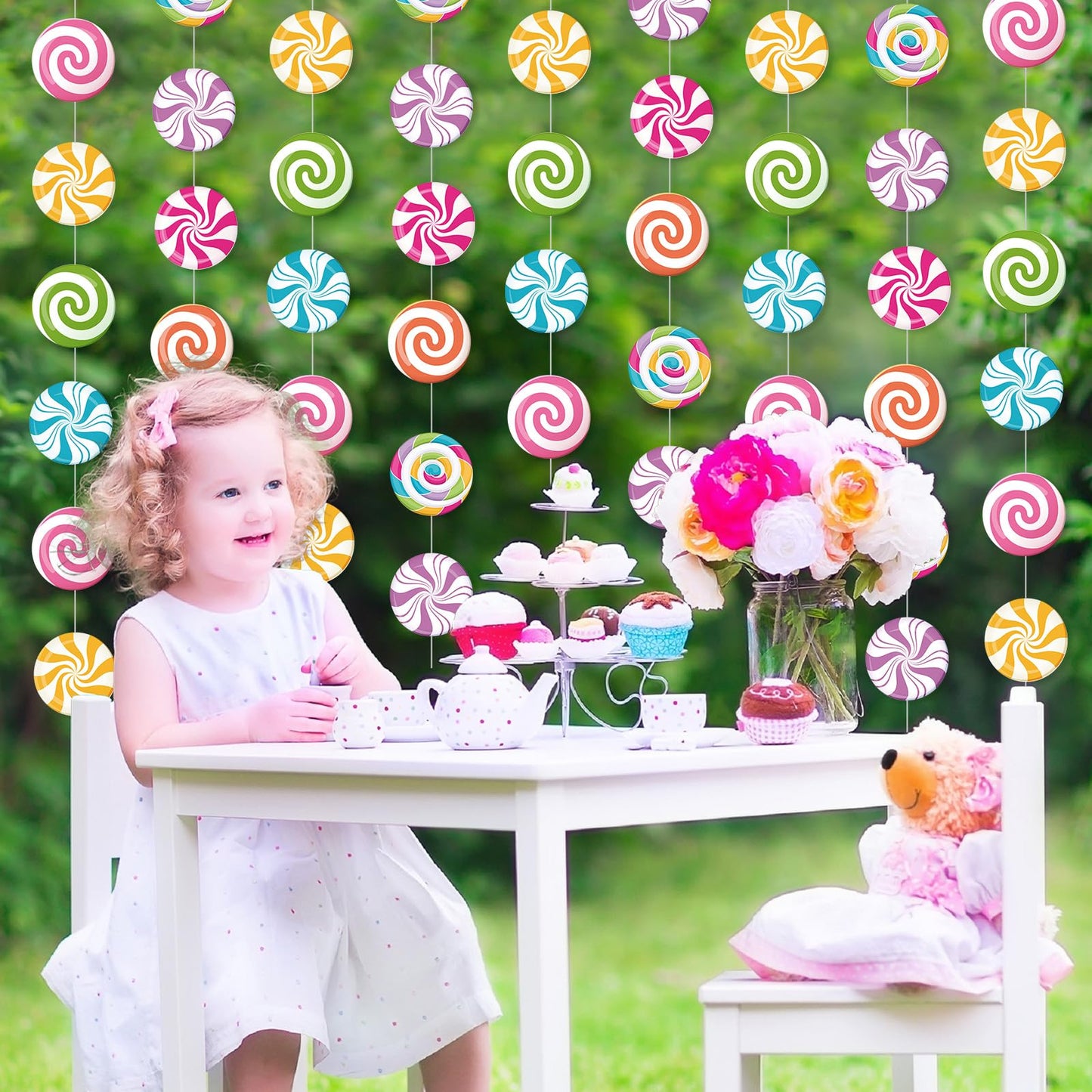 Capoda 8 Pieces Candy Party Decorations Candyland Paper Garlands Candy Paper Cutouts Lollipop Garland Banner Sweet Candy Hanging