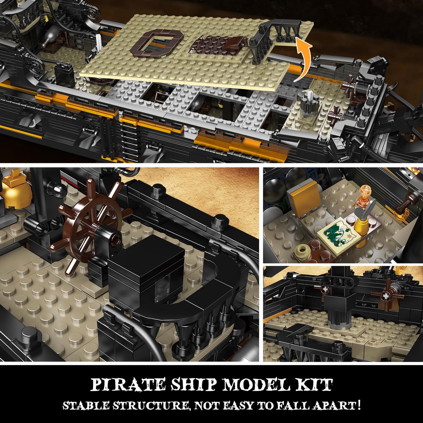 Mould King Pirates Ship Model Building Blocks, Black Pearl Sailboat (3180+ Pieces), Plastic, Model WX13199, Gift for Kids 8+/Adults