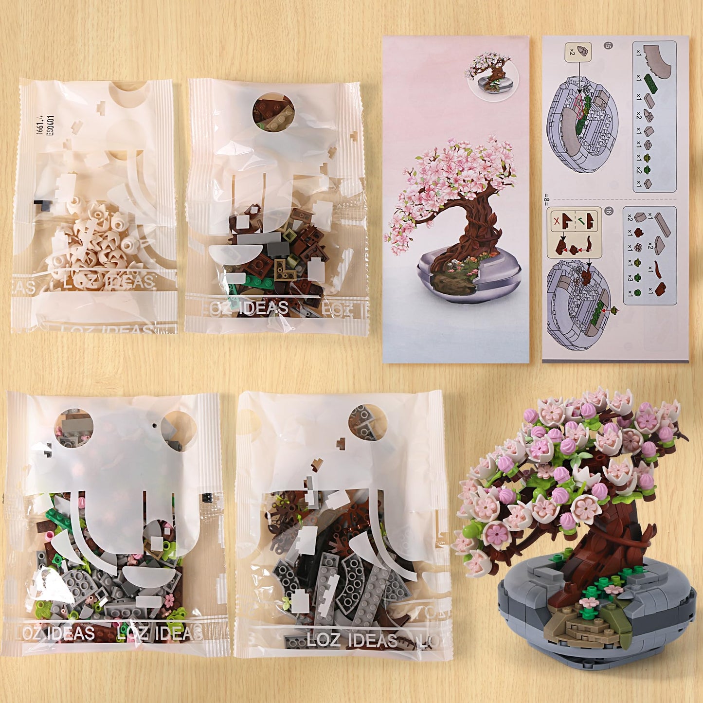 Ziyostar Mini Bricks Cherry Blossoms Plant Building Kit,Bonsai Diy Simulating Plant Ecology Collection Building Toy,Bouquet Set