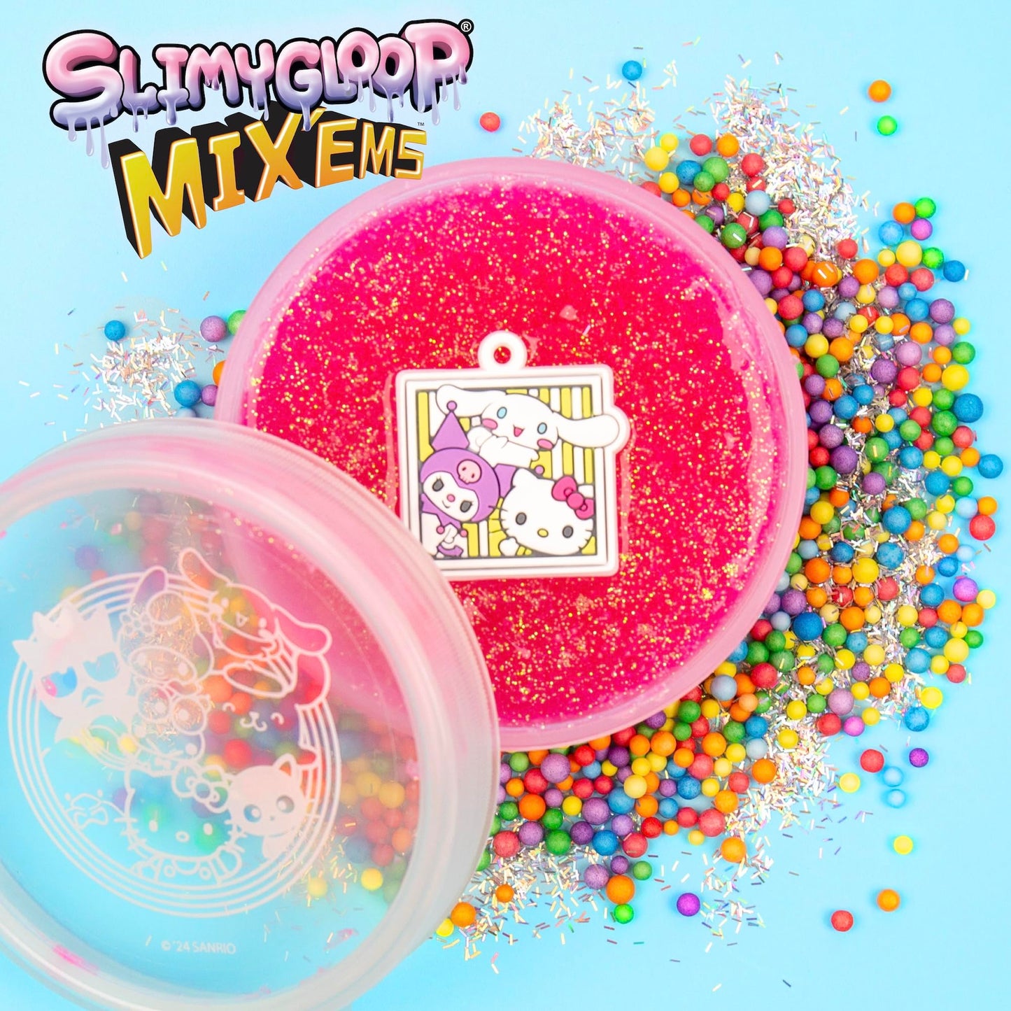 Hello Kitty and Friends SLIMYGLOOP Mix'EMS, Pink Glitter Slime, Collectible Charm, Fun Slime Add-Ins, Party Favors for Kids 8-12