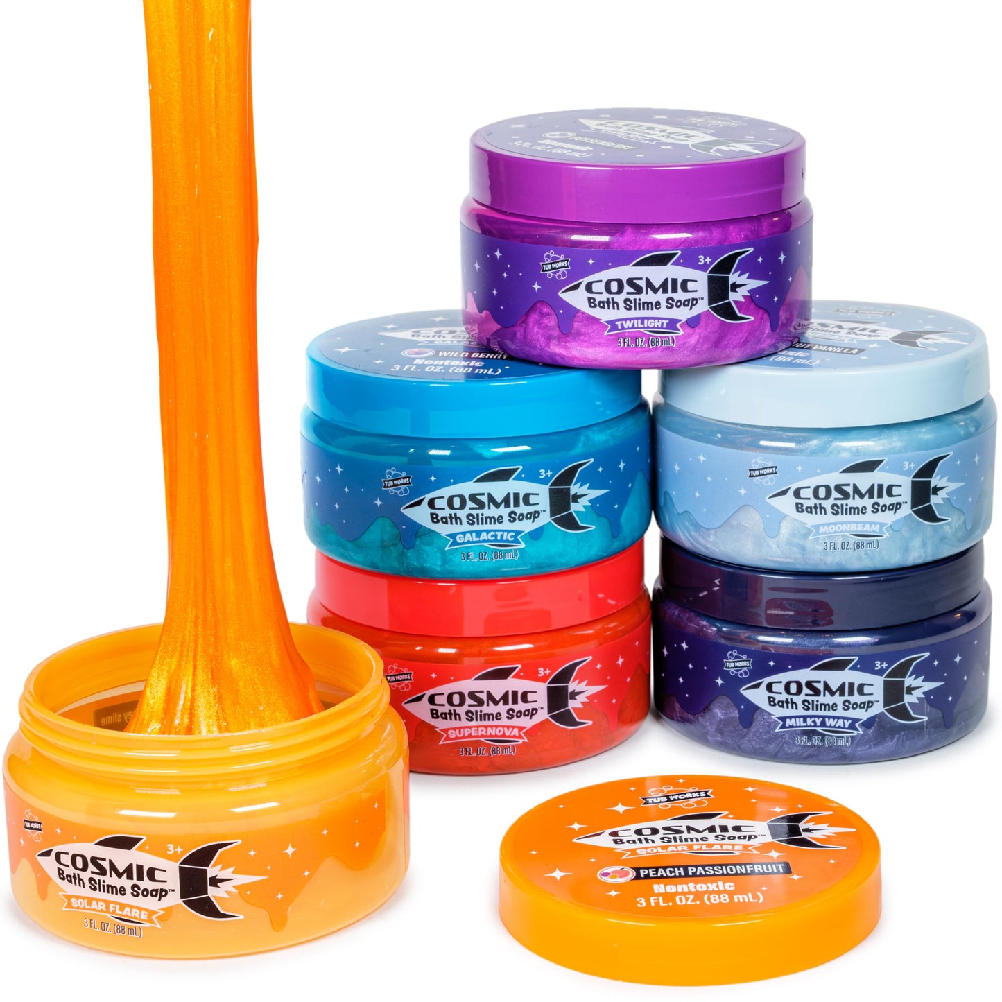 Tub Works™ Cosmic Bath Slime™ Kids Soap Bath Toy, 6 Pack | Stretchy, Squishy Slime Soap For Kids Bath | Fresh, Fruity Scents | Nontoxic | Sensory Fun Kids & Toddler Bath Toys