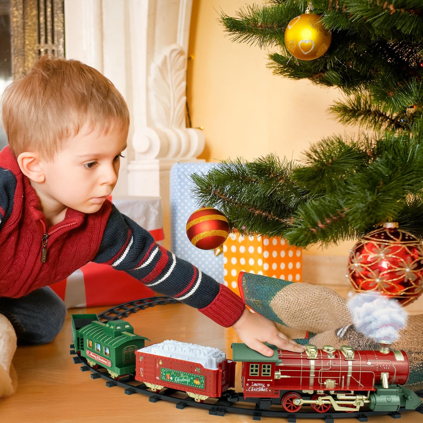 Train Set, Christmas Tree Train Toys For Boys With Smokes, Lights And Sound, Toy Train Set For Under Christmas Tree, Toddler Mod