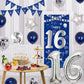 16Th Birthday Decorations For Boys Girls, Blue Silver Happy 16Th Birthday Decorations Door Banner 32'' Number 16 Foil Balloon 33