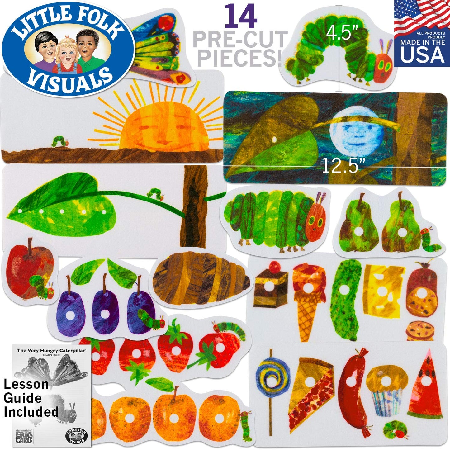 Little Folk Visuals The Very Hungry Caterpillar Felt Board Figures Set, 14-Piece, Multicolor, Interactive Teaching for Toddlers and Kindergarteners