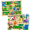 rifamee 2 in 1 Magnetic Maze Board - Wooden Alphabet & Number Puzzle, Zoo Color, One Size, Montessori Educational Toy for Ages 3-5