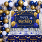 Puchod Blue and Gold Birthday Decorations Kit - Balloons, Tablecloth, Confetti, Foil Fringe Curtains for Men, Women, Boys, Girls Party