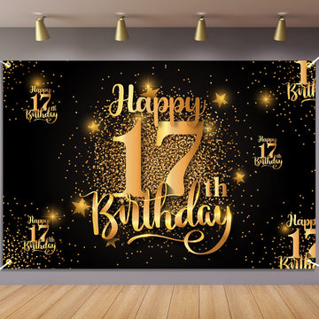 Happy 18Th Birthday Backdrop Banner Step And Repeat 18 Years Old Background Decorations For Women Men Her Him Photography Party Supplies Glitter Black Gold