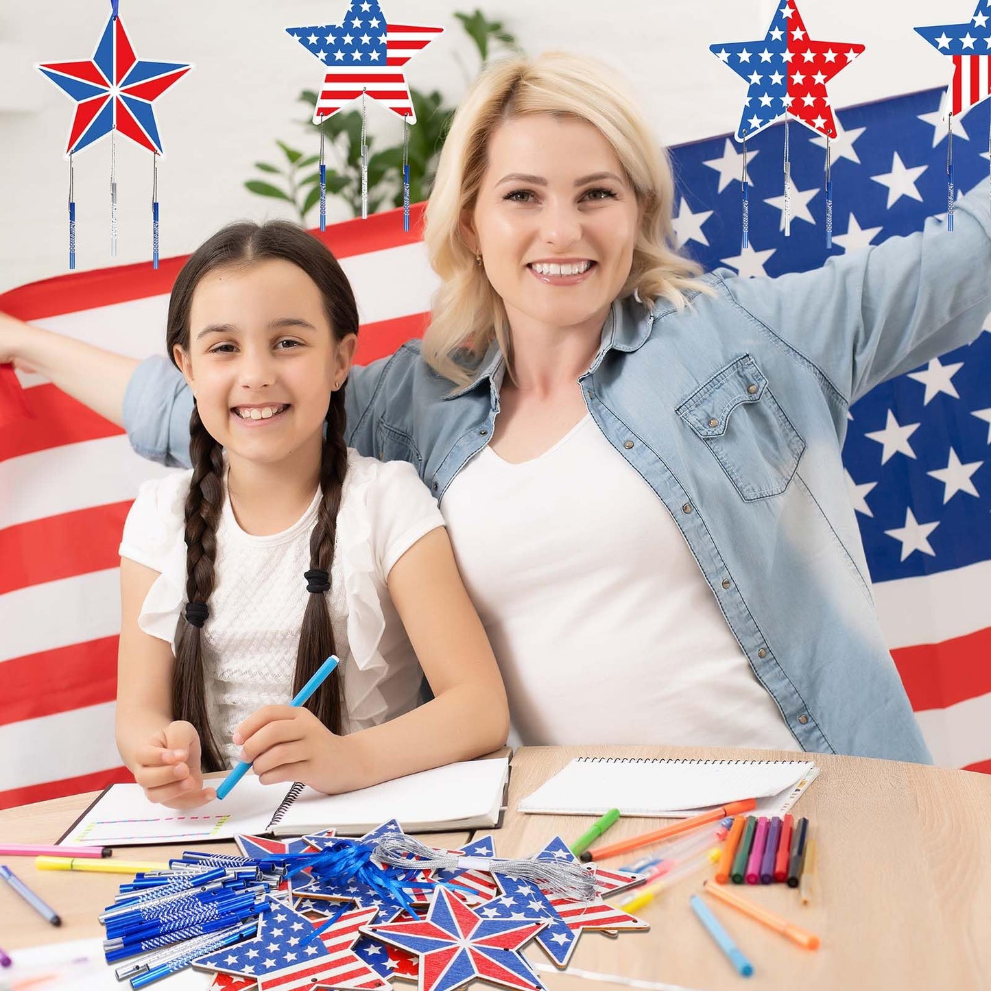 Fennoral 12 Pack Star Wind Chime Kit For Kids Make You Own Patriotic Star Wind Chimes Diy Colorful 4Th Of July Craft For Usa Ind