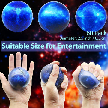 60 Pack Galaxy Stress Balls Bulk for Kids Adults 2.5 Inch Space Squeeze Anxiety Fidget Sensory Balls Children Outer Space Relief
