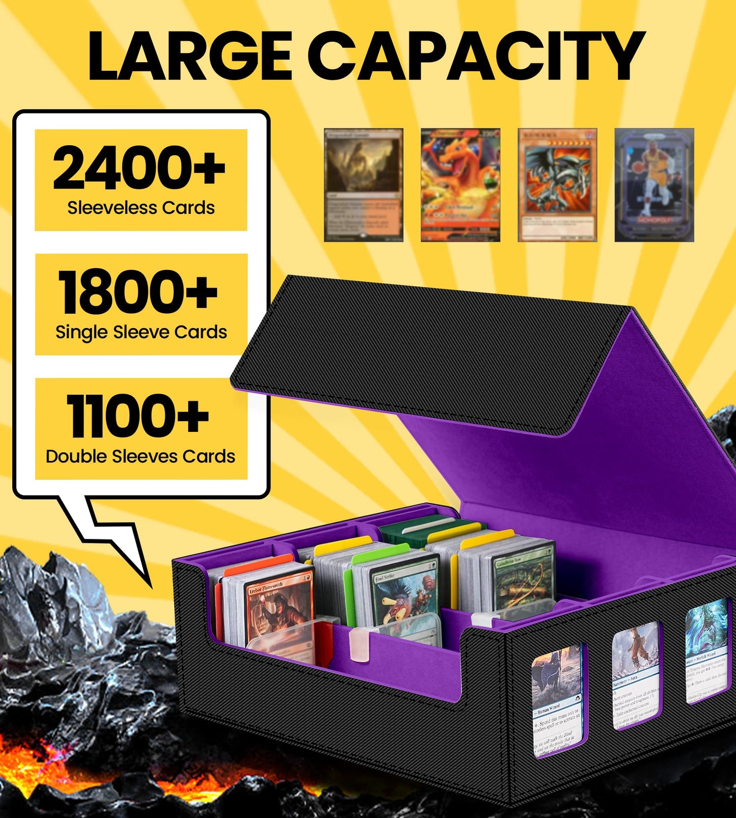 Newloop Trading Cards Storage Box - 6-Window Display 2400+ Tcg Commander Deck Case With 6 Card Holders For Magic The Gathering Y