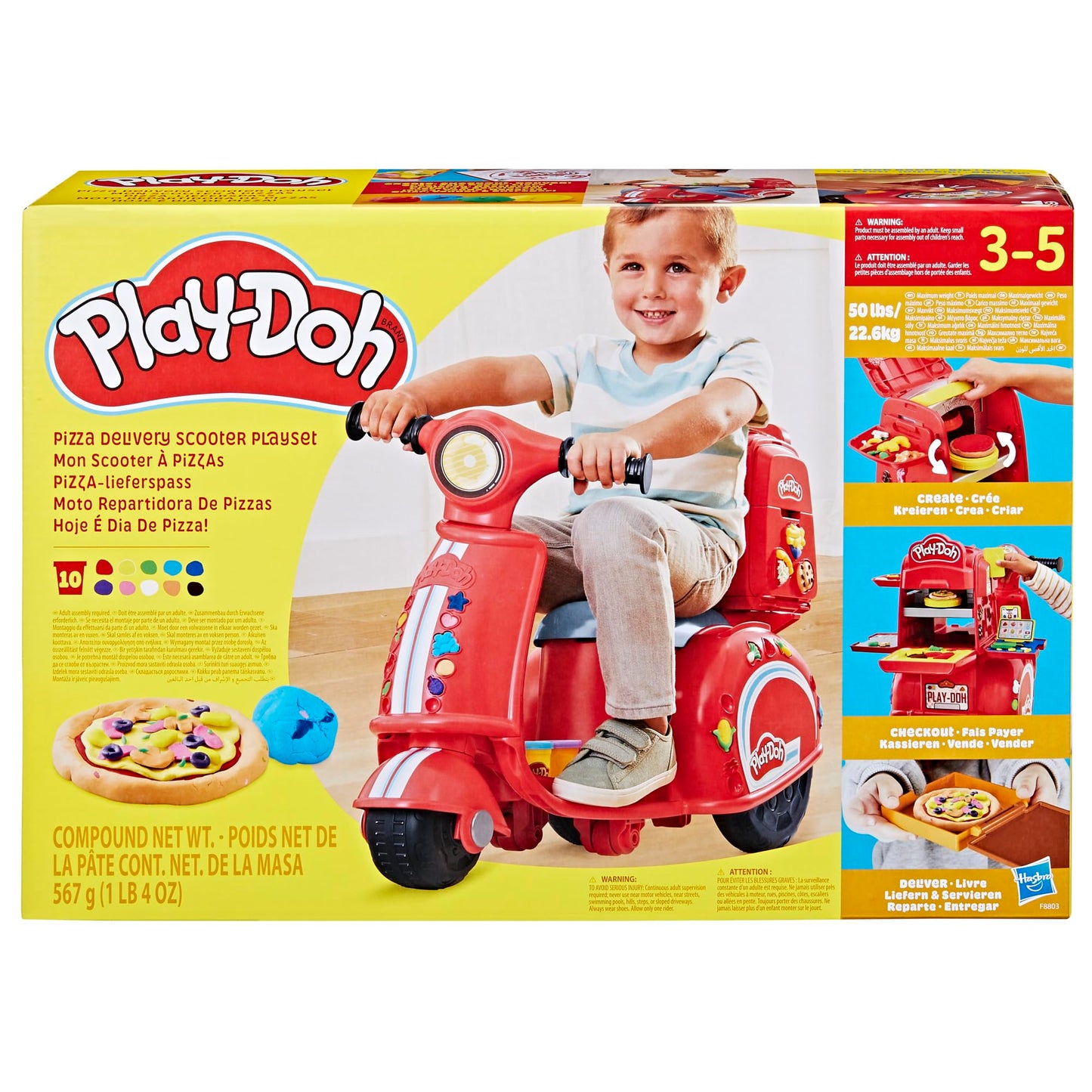 Play-Doh Pizza Delivery Scooter Playset, Large Ride-On Play Food Preschool Toys, Toy Pizza Set for Kids, Arts & Crafts for Boys