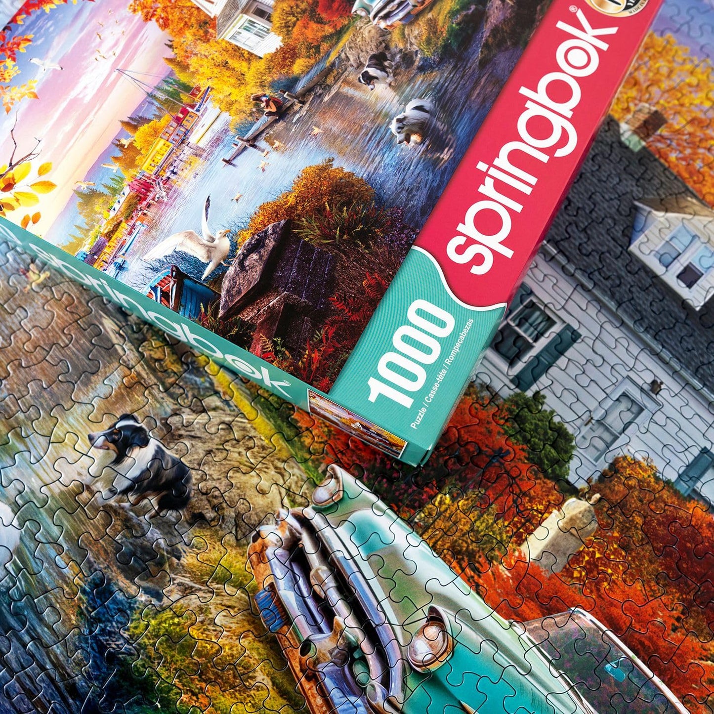 Springbok 1000 Piece Puzzle - Lakeside Fall Retreat, Teal, Cardboard, 24x30 inches, Model 33-11218