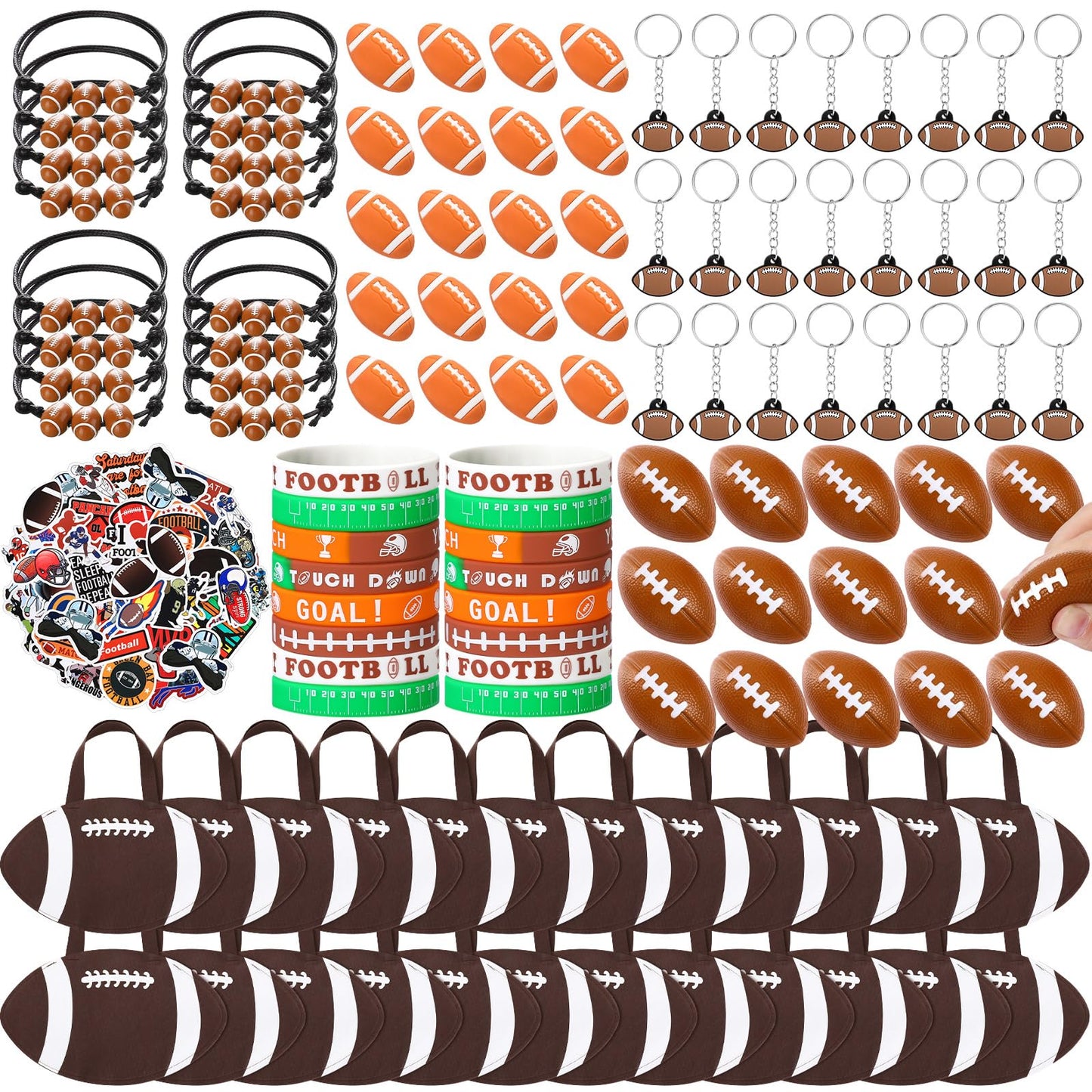Aoriher 194 Pcs Football Party Favors Set Football Goodie Bag- Silicone Charm Bracelets, Mini Bouncy Balls, Toy Keychains, Non W