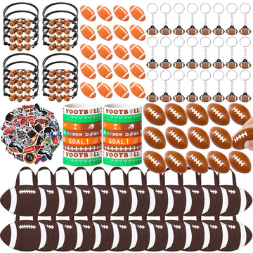 Aoriher 194 Pcs Football Party Favors Set Football Goodie Bag- Silicone Charm Bracelets, Mini Bouncy Balls, Toy Keychains, Non W
