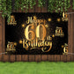Nc Happy 60Th Birthday Backdrop Banner Step And Repeat 60 Years Old Background Decorations For Women Men Her Him Photography Party Supplies Glitter Black Gold