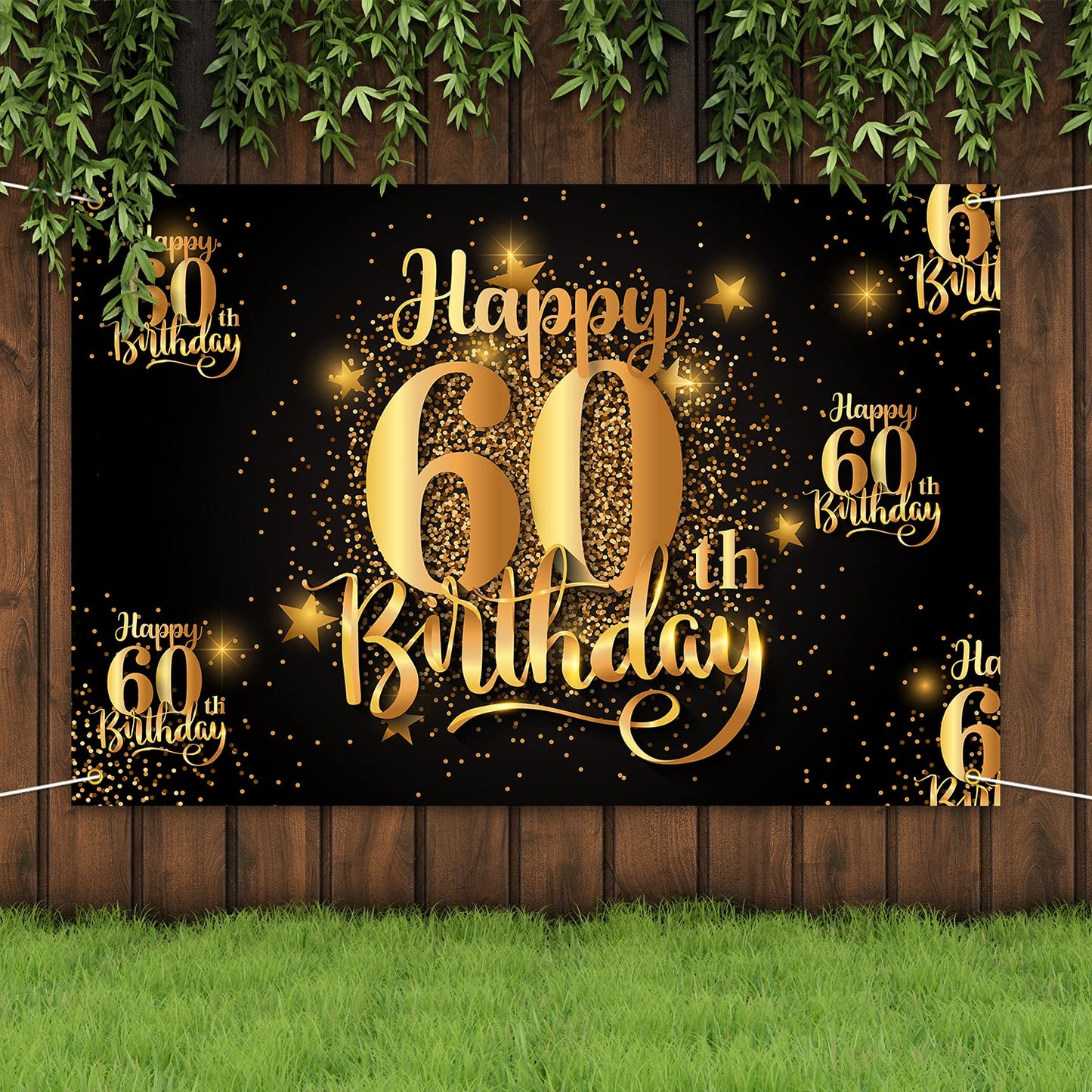 Nc Happy 60Th Birthday Backdrop Banner Step And Repeat 60 Years Old Background Decorations For Women Men Her Him Photography Party Supplies Glitter Black Gold