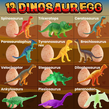Zippytots Dino Eggs Excavation Dig Kit-12 Unique Dinosaur Eggs With Educational Learning Cards -Easter Eggs Stem Science Activit