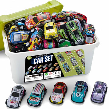 Liberty Imports 50-Pack Pull Back Cars For Kids, 1:64 Scale Mini Car Toys Bulk Metal Race Vehicles In Storage Bucket - Party Fav
