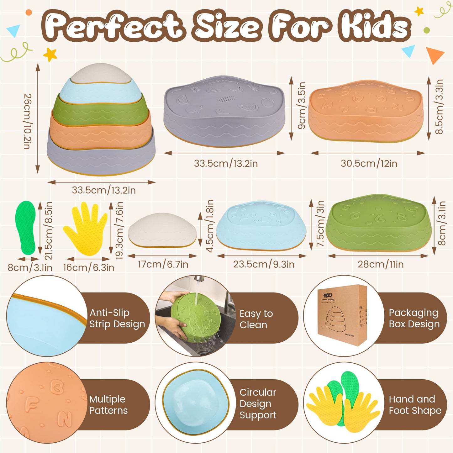 Stepping Stones For Kids, Sensory Stepping Stones For Toddlers, 7 Pcs Non-Slip Kid Stepping Stones For Promoting Toddler'S Balan