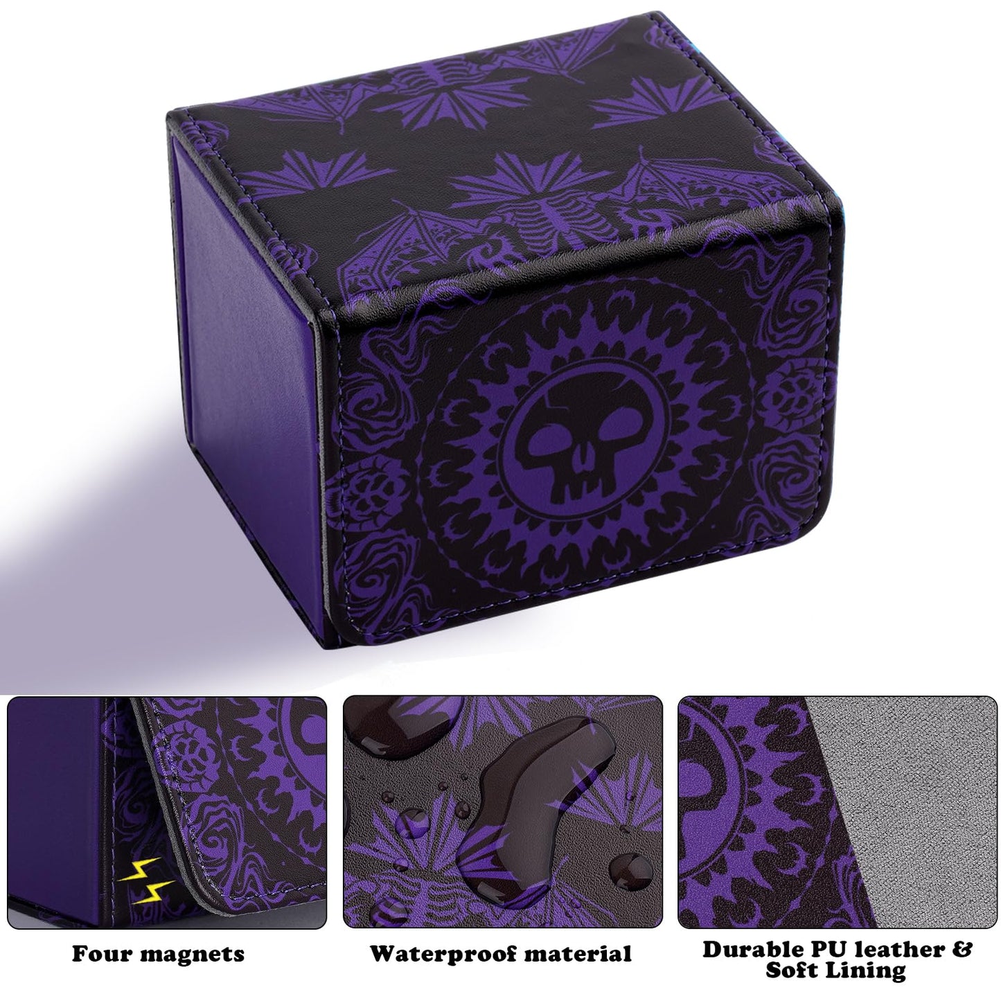 Deck Box for MTG Cards  Trading Commander Deck Case Holds 120+ Sleeved Cards  PU Leather Magnetic Collectible Card Storage Box Fits for TCG Magic Card (Purple)