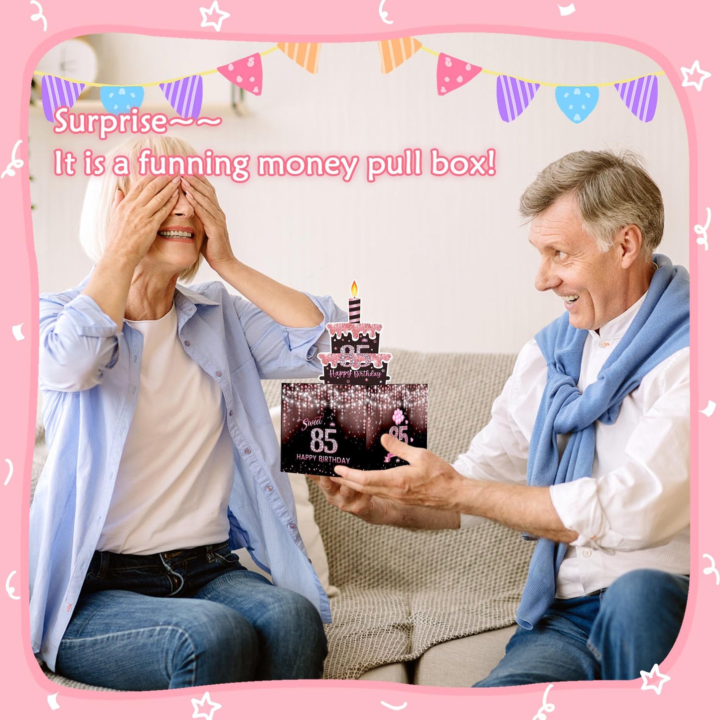 Meiidoshine Sweet 85Th Birthday Money Box For Cash Gift, Surprise Pull Out Money Gift Box With 100Pcs Transparent Bags - Fun Way