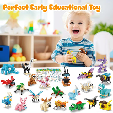 Moontoy Party Favors For Kids, 24 Pack Animals Building Blocks Toy For Goodie Bag Stuffers Valentines Day Gift Mini Building Set Party Favors For Birthday Gift For Boys Girls Ages 6-12+