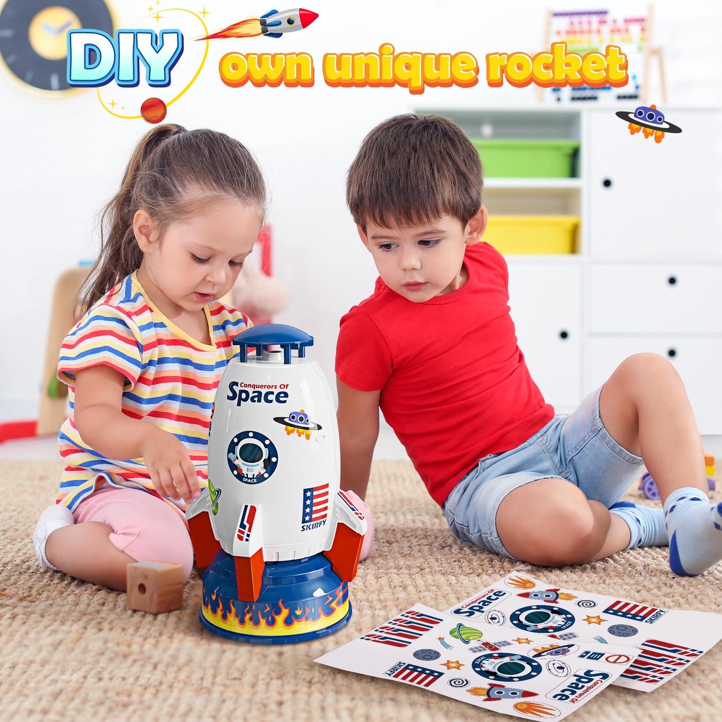 Skirfy Sprinkler Rocket Launcher Outdoor Water Toys for Kids, Rocket Design Water Powered Liftoff 9-16ft & Spin, Summer Garden L