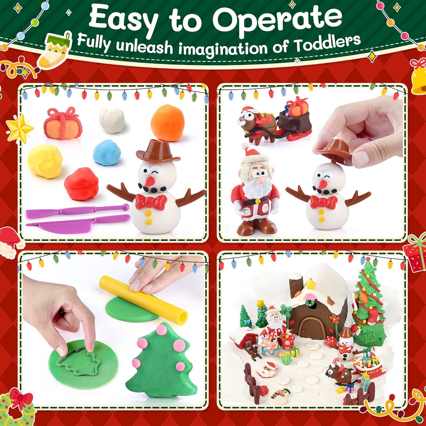 Christmas Color Dough Sets for Kids Ages 4-8, DIY Clay Sets for Kids Ages 2-4 Dough Kit Toys Christmas Crafts for Kids Education