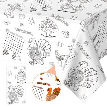 1 Pack Fall Thanksgiving Coloring Tablecloth for Kids, Disposable Thanksgiving Turkey Pumpkin Color-in Paper Table Cover, Fall T