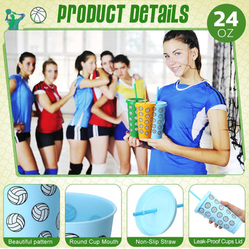 Potchen 20 Pcs Volleyball Plastic Tumbler with Lid and Straw Christmas Cup Gift 24 oz Volleyball Cups Reusable Sports Ball Plast