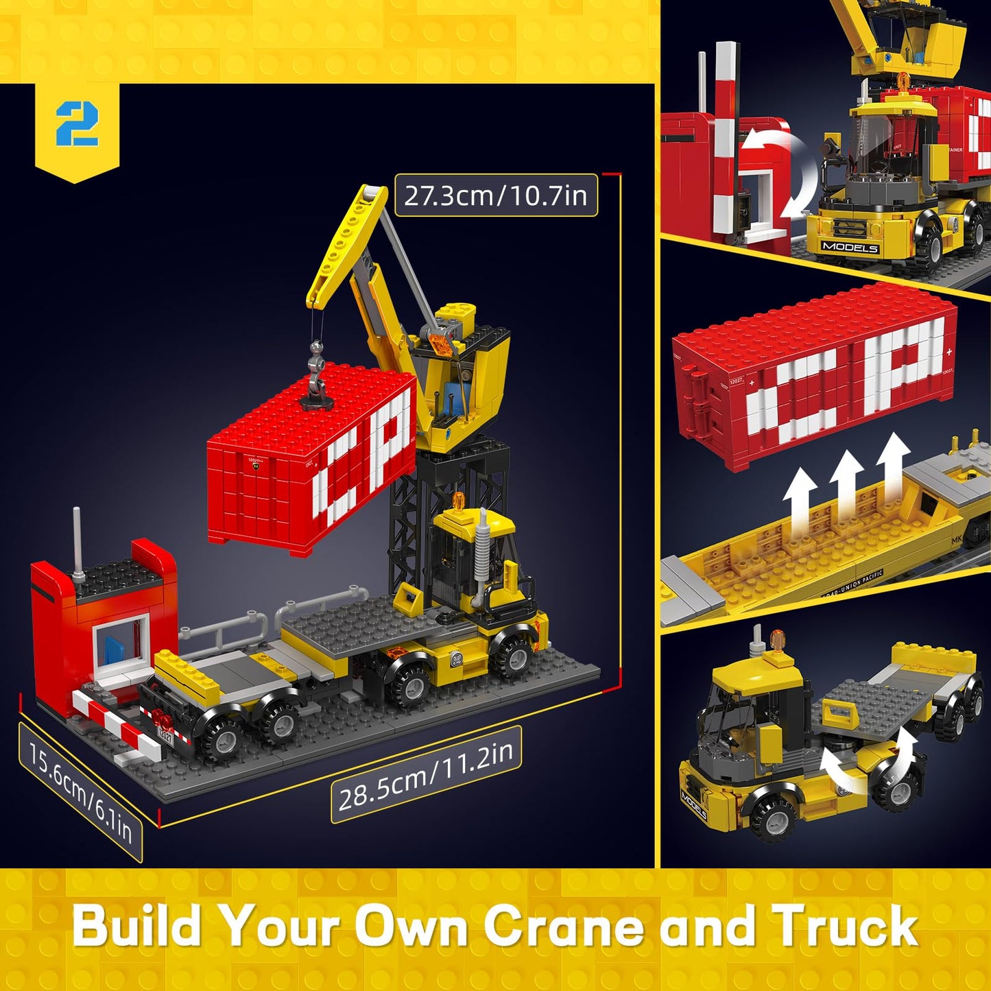 Mould King 12027 Diesel Locomotive Train Building Sets With A Semi-Trailers, Cranes, Remote/App Control Engineering Toy Kit, Scale Model With Trains Tracks For Adults Kids (1170 Pieces)