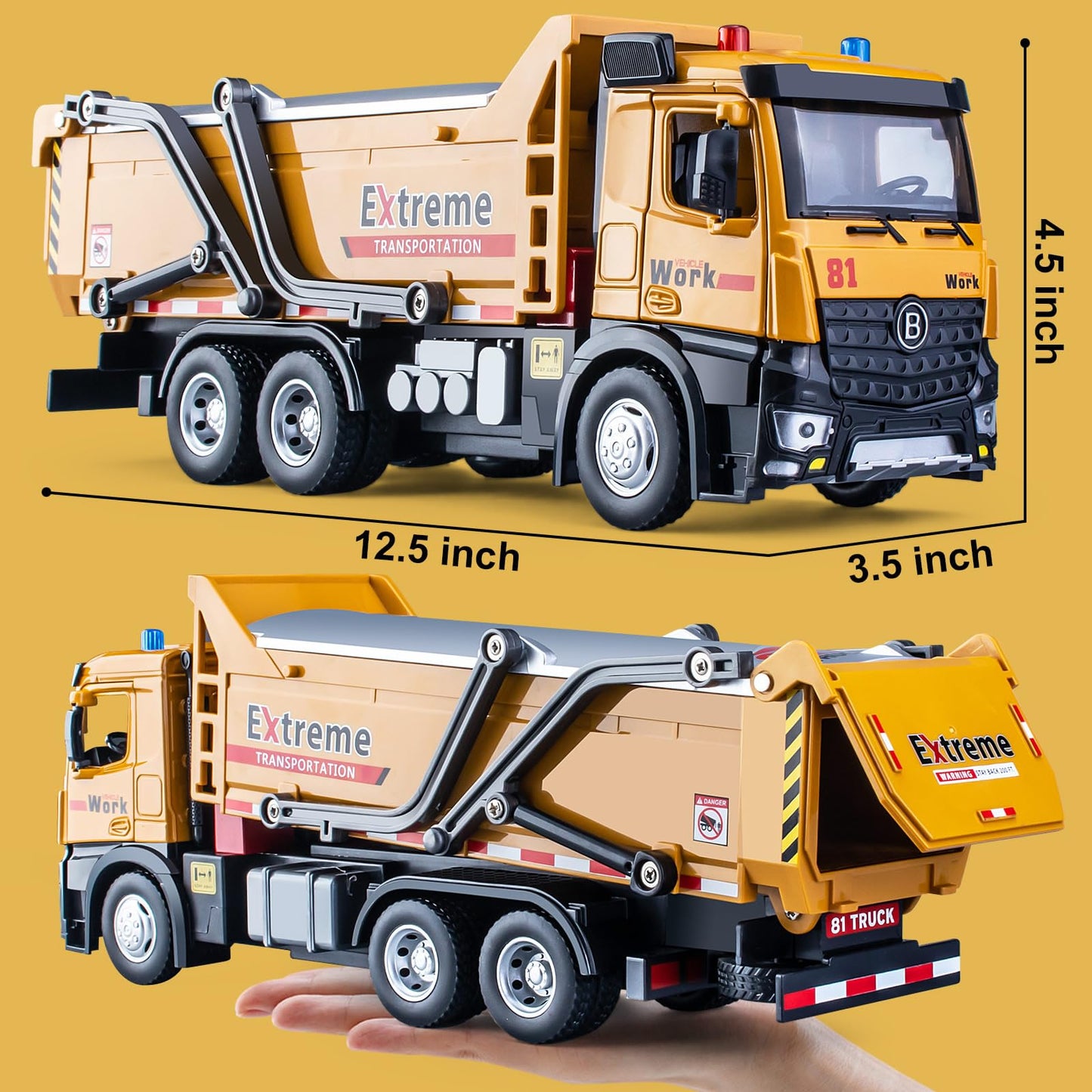 HAPYAD Dump Truck Toy Metal Cab, Friction Powered Large Dump Trucks for Boys Age 4-7, Big Construction Truck with Lights and Sou