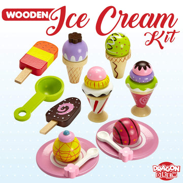 Ice Cream Toy - Pretend Ice Cream Set - Ice Cream Set for Kids - Wooden Ice Cream Set