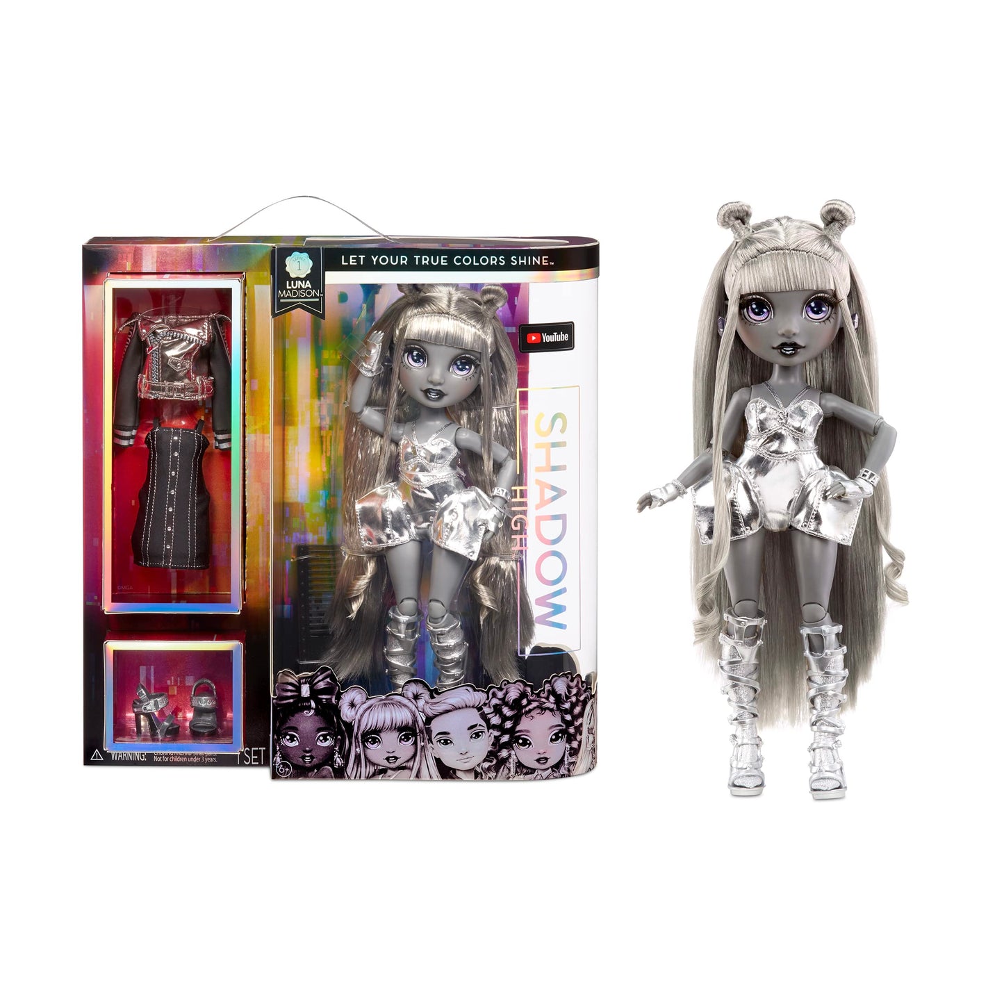 Rainbow High Shadow Series 1 Luna Madison- Grayscale Fashion Doll. 2 Metallic Grey Designer Outfits To Mix & Match, Great Gift For Kids 6-12 Years Old And Collectors