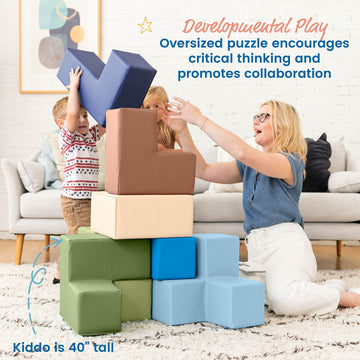 Ecr4Kids Softzone Brainy Building Blocks, Foam Puzzle, Earthtone, 7-Piece