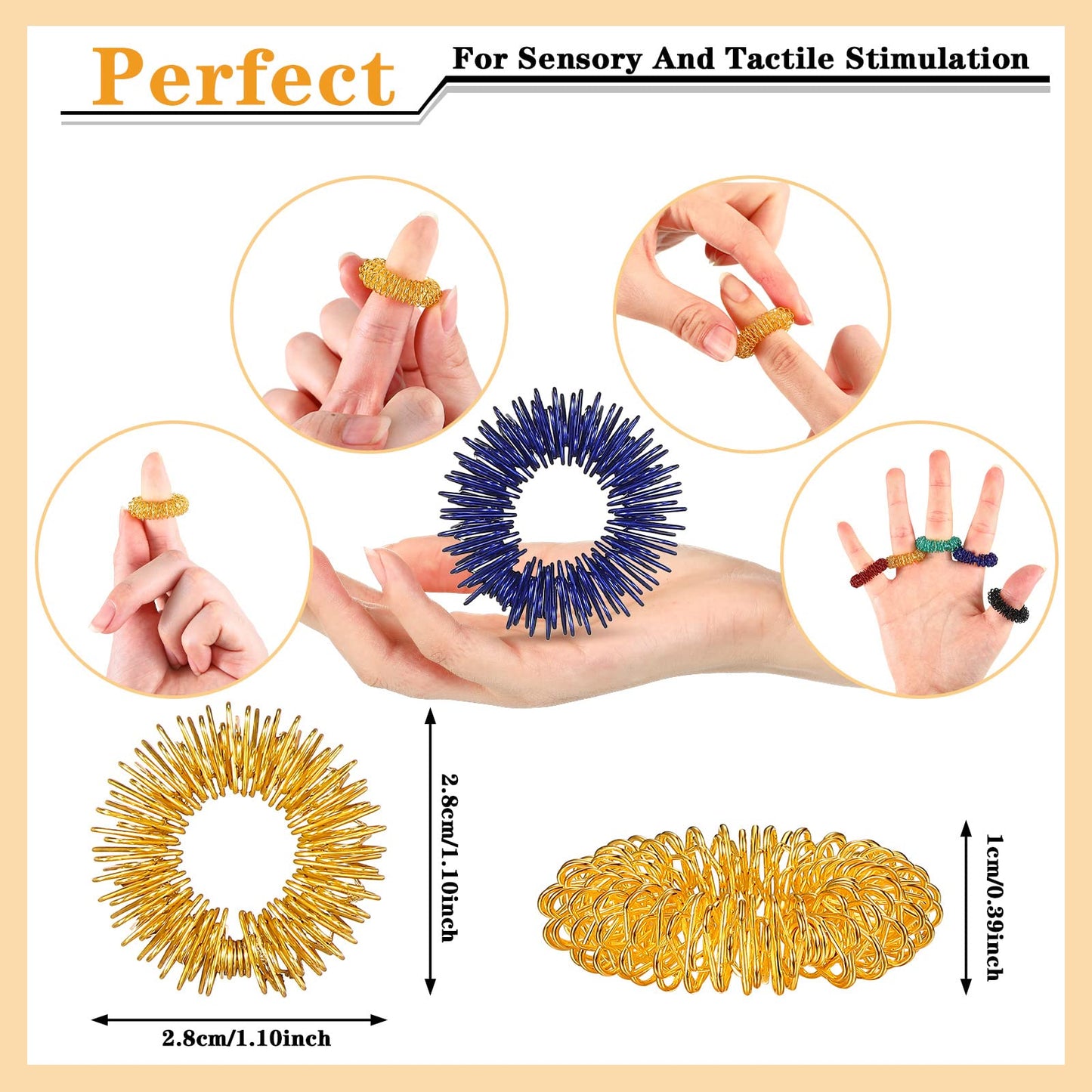 Mtlee 12 Pieces Fidget Anxiety Rings Including 6 Pieces Spiky Sensory Finger Spinner Rings, Anxiety Toys, Zircon Circle With Beads For Women Men(Classic Style)