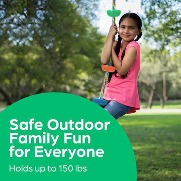 Jungle Gym Kingdom Tree Swing For Kids - Single Disc Seat And Brown Climbing Rope Set W/ Carabiner And 4 Foot Strap - Treehouse
