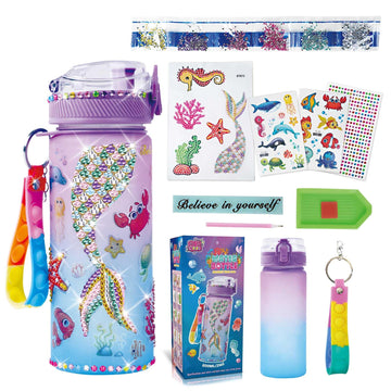 GZCY Mermaid Water Bottle Kit for Girls, DIY Diamond Painting Arts & Crafts, 600ml, Purple, Perfect Birthday Gift for Ages 3-10