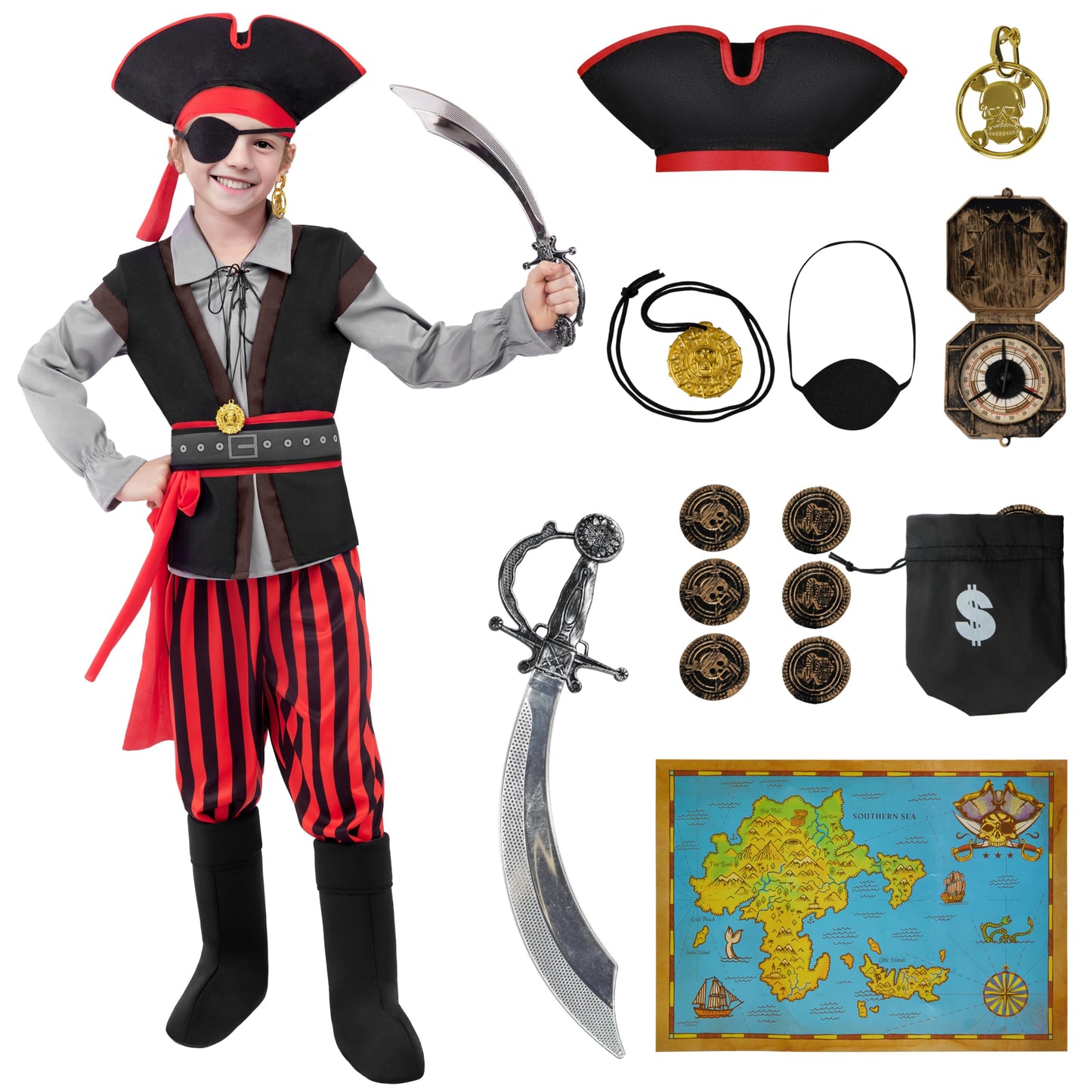 Spooktacular Creations Halloween Boys Costume  Boys Pirate Costume  Kids Pirate Outfit with Accessories for Halloween Role Playing Party(Small(5-7 yrs))