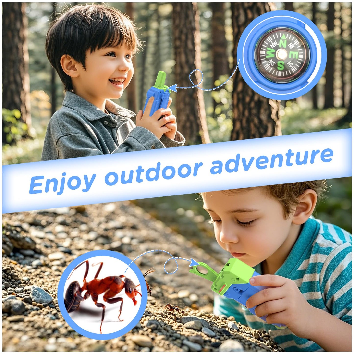 Walkie Talkies For Kids With 5 Colourful Channels,Compass Flashlight And Magnifying Glass,3 Miles Range For Outside, Camping, Hi