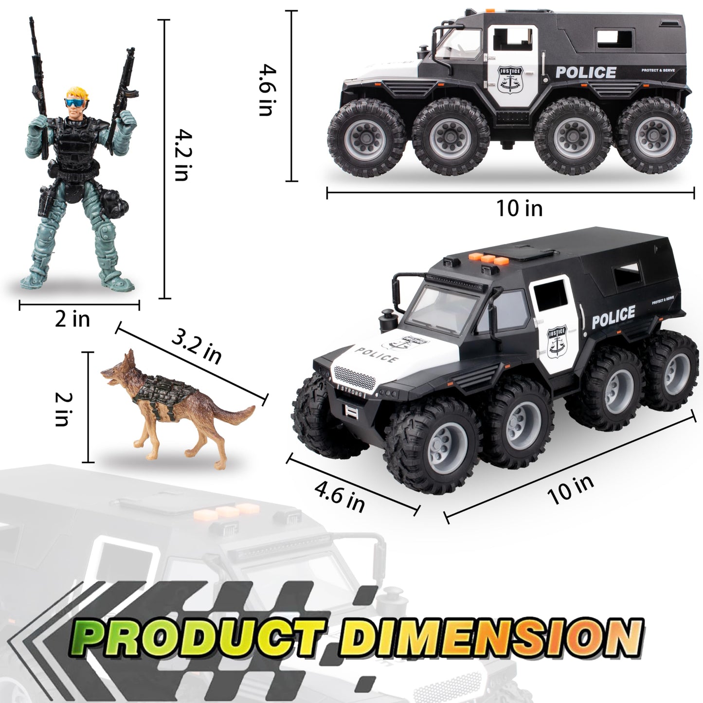 i diy Police Car Toy - Friction Powered, Lights & Sounds, Openable Doors, Black, Model RJ5520, Ideal for Kids Ages 3-5