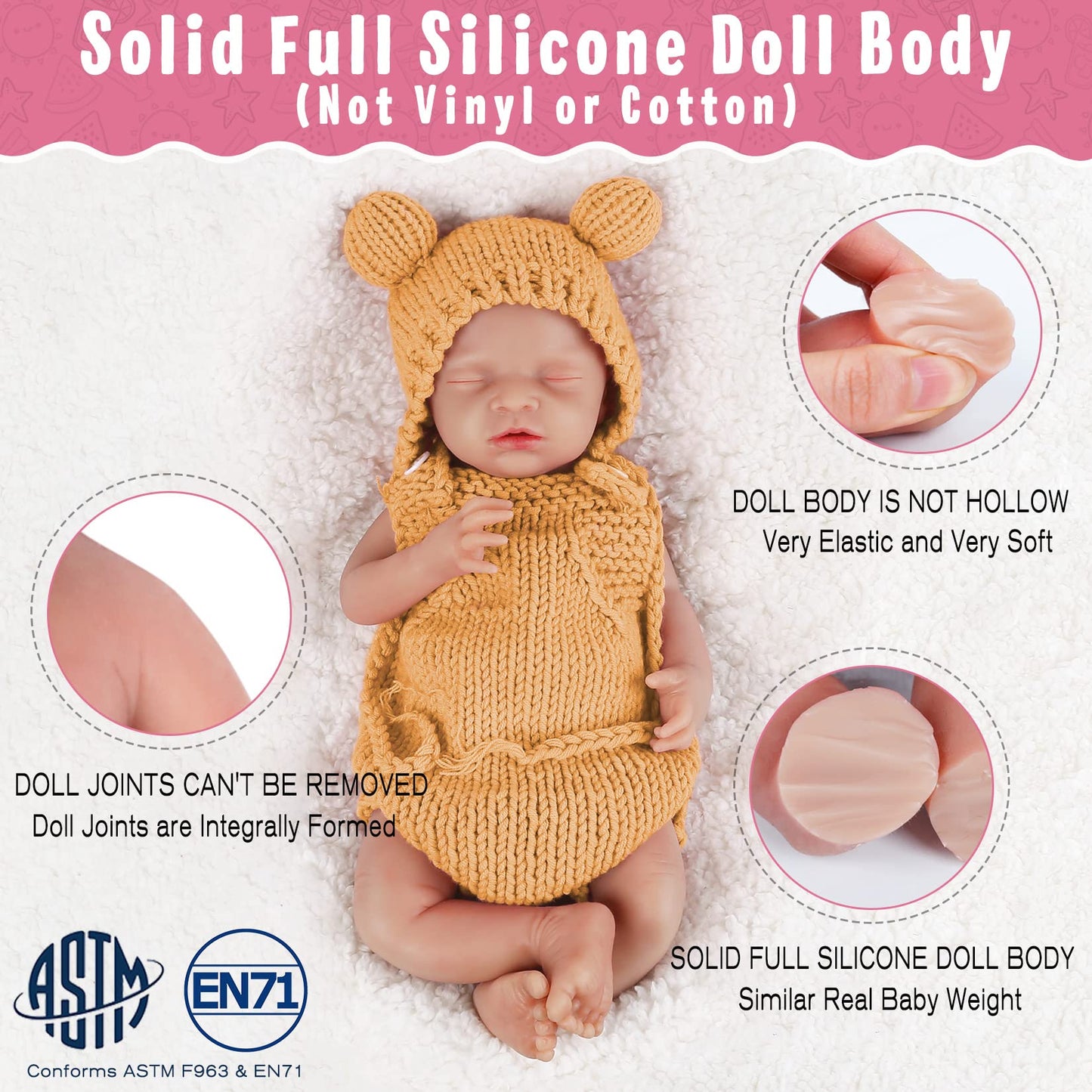 Vollence 12 Inch Full Silicone Babies Dolls Not Vinyl Dolls Anatomically Correct Lifelike Newborn Silicone Baby Dolls Stress Rel
