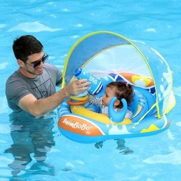 Swimbobo Baby Pool Float Ring With Adjustable Sun Canopy And Safety Seat Pool Toy For Age Of 6-36 Months