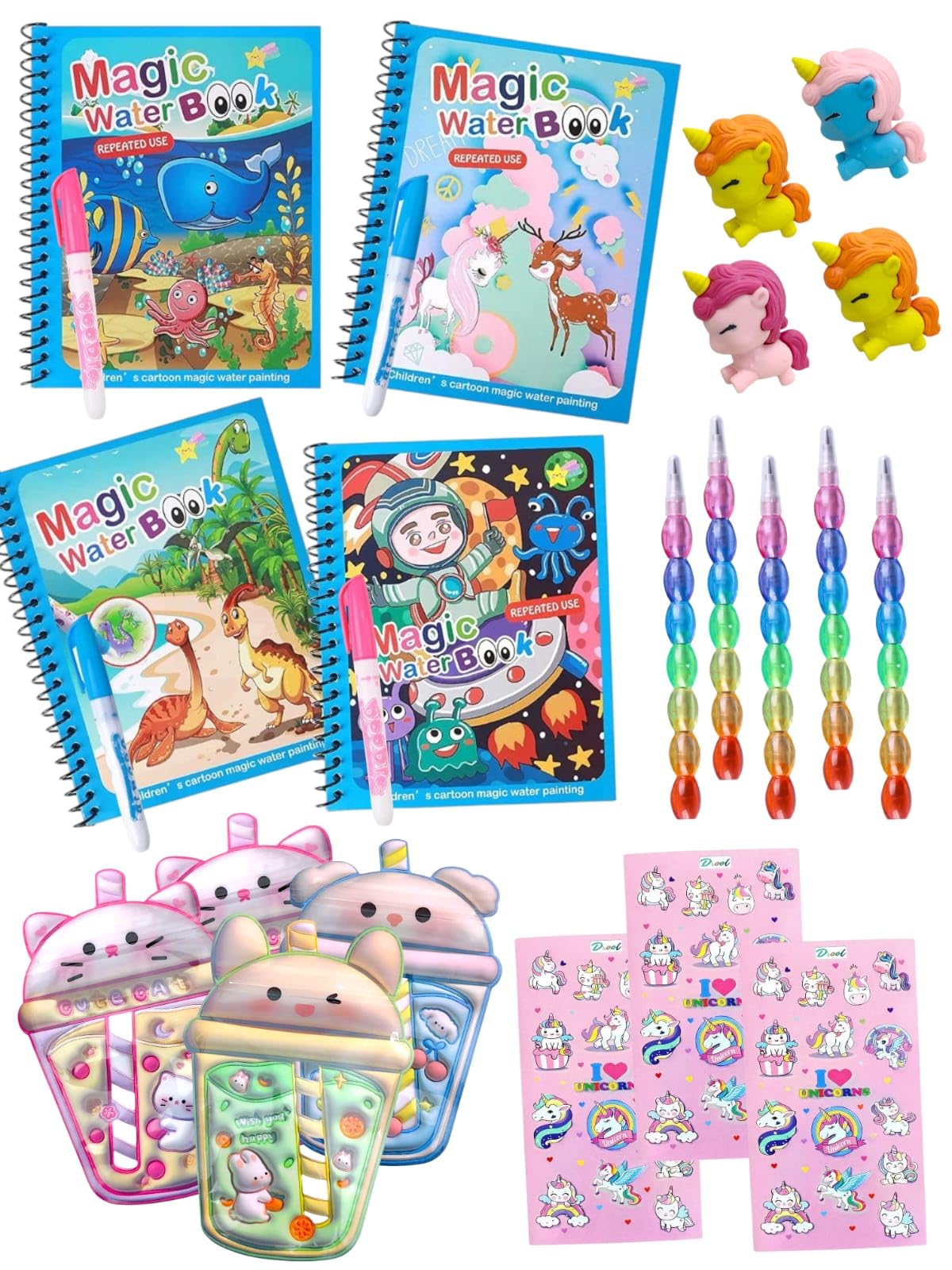 AMYCAUR Kids Magic Water Coloring Book Set  Pack of 30 Items | Magic Water Book, Pencil, Stickers, Erasers & Cute Pouch | Retur
