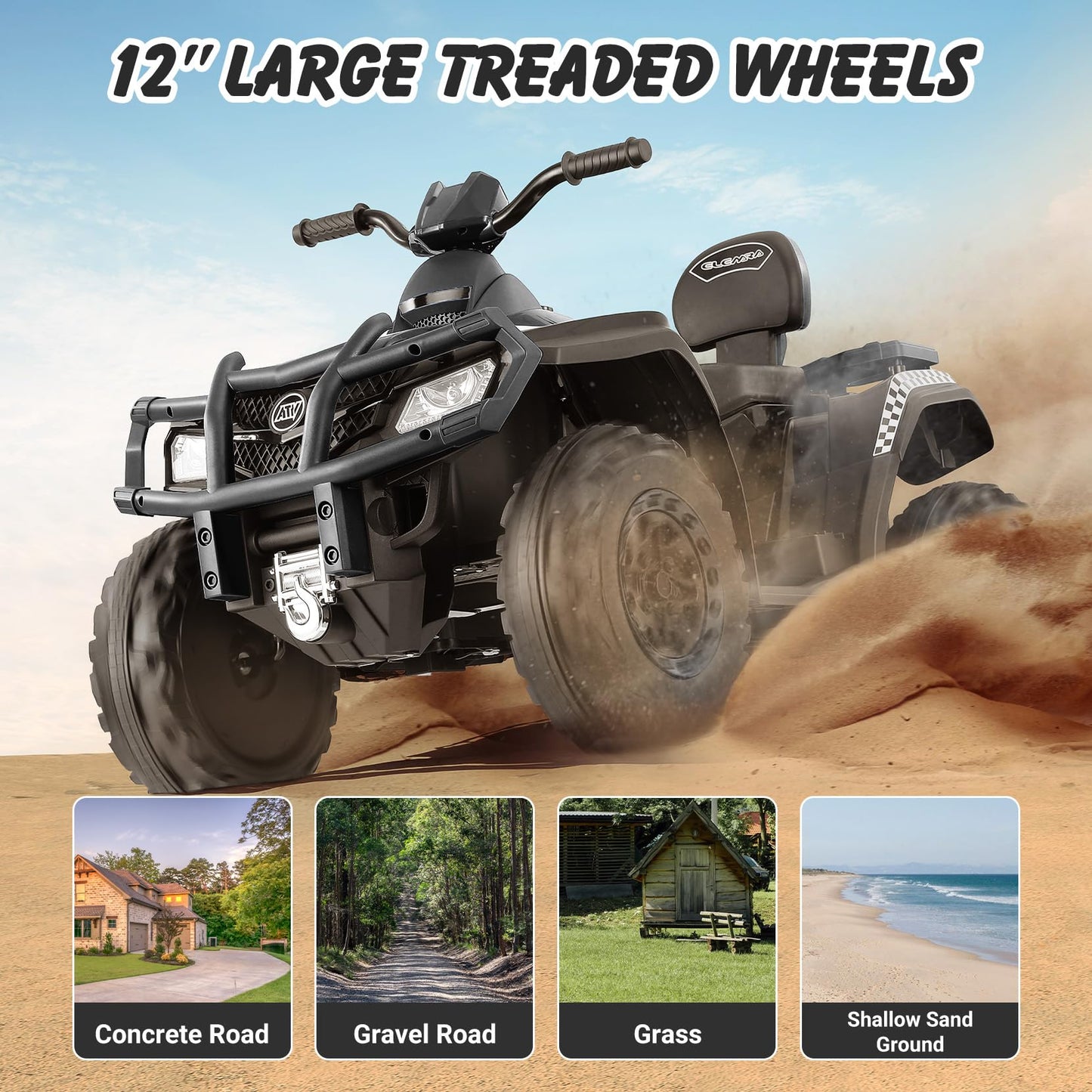 Elemara 24V 2 Seater Ride On Atv For Big Kids,Kid 4 Wheeler Quad Ride On Toy, 5Mph Max Speed,400W Motor,Electric Atv For Kids,Bl