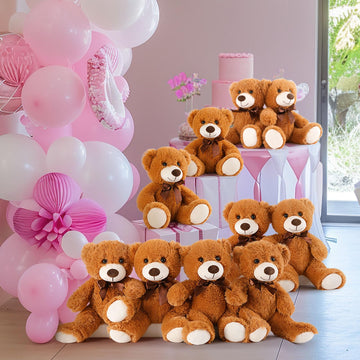 Maogolan Bulk Teddy Bear Baby Shower, 10 Packs Small Dark Brown Teddy Bear Stuffed Animals In Bulk,13.5' Small Stuffed Bears Plush For Wedding,Birthday,Christmas, Party Decorations