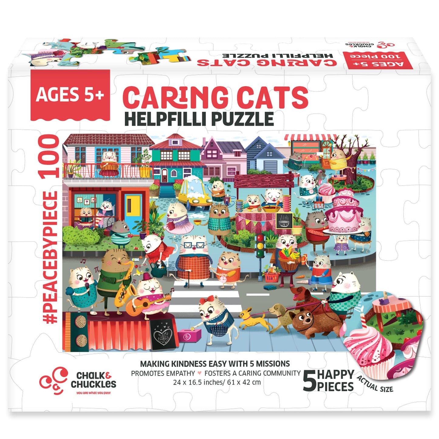 Chalk And Chuckles Helpfilli Cat 100 Piece Jigsaw Puzzle For Kids Ages 48 Years, Fun Kindness Activity With Surprise Pcs, Birt
